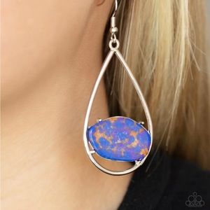 NEW earrings-Paparazzi multi color purple stone sitting in silver Teardrops